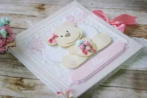 Livro do Bebê Ursinha Floral | Diário do Bebê em Scrapbook Art