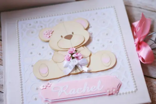 Livro Diário do Bebê Personalizado Ursinha Floral Scrapbook com