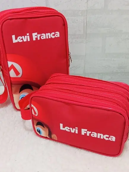 Kit Escolar Mario Bros / Estojo Triplo e Lancheira Térmica