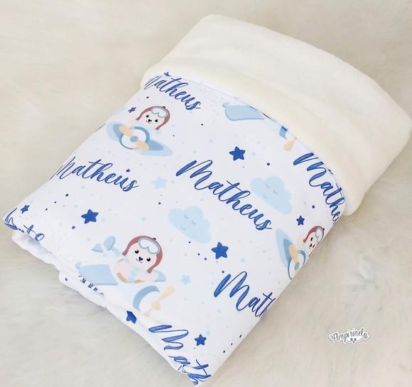 Mantinha Personalizada Baby Dupla Face - Ursinho Aviador