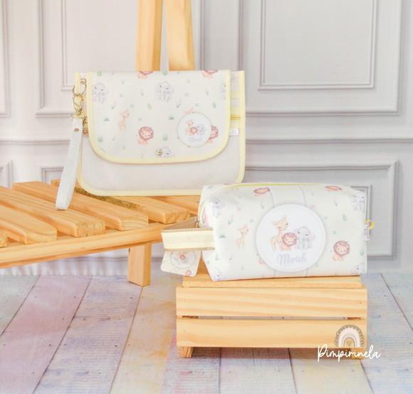 Kit Porta Caderneta + Necessaire Box G- Safari Amarelo