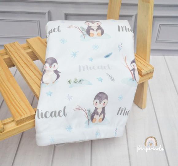 Mantinha Personalizada Baby Dupla Face - Pinguim