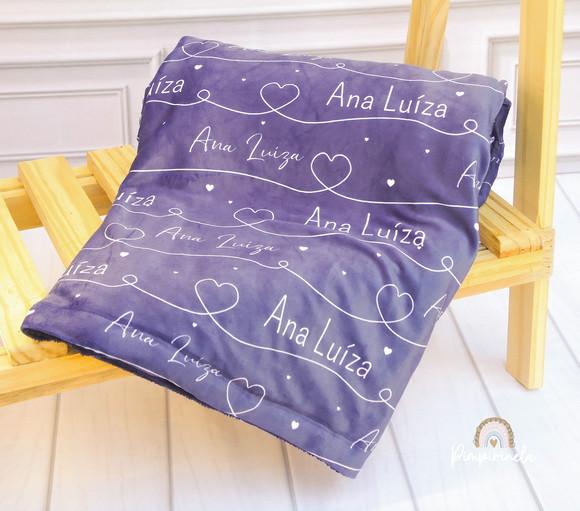 Mantinha Personalizada Baby Dupla Face - Coração Azul