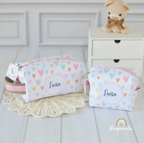 Kit Necessaire Box G + Necessaire Cubinho M- Corações
