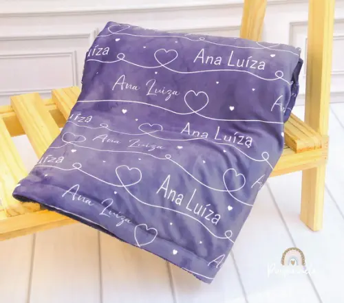 Mantinha Personalizada Baby Dupla Face - Coração Azul
