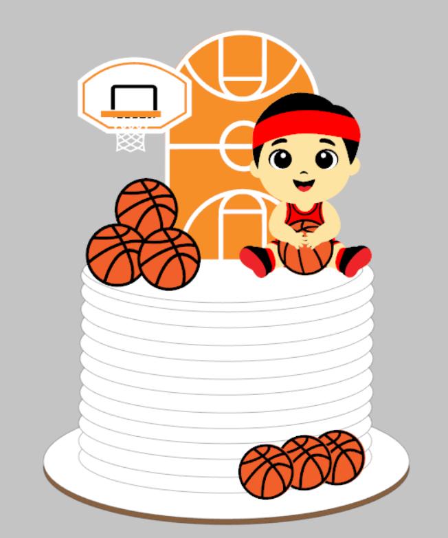 Arquivo de Corte Topo de Bolo Menino Basquete Baby em camadas