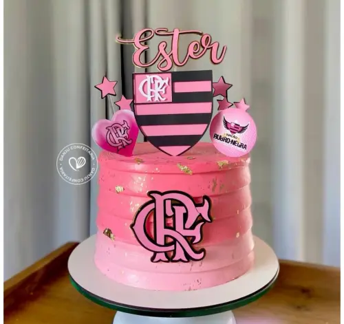 Arquivo de Corte Topo de Bolo Futebol Flamengo Rosa em camadas