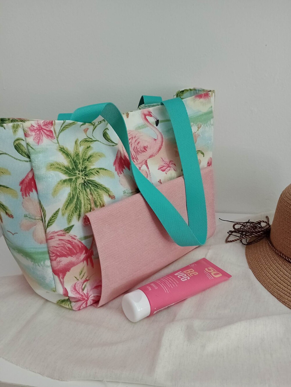 Bolsa de Praia Impermeável Flamingo