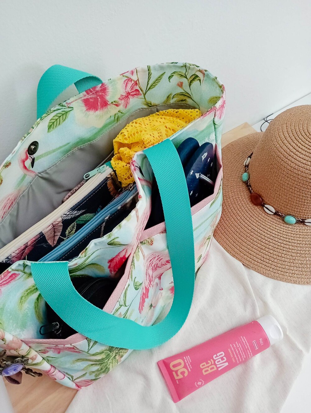 Bolsa de Praia Impermeável Flamingo