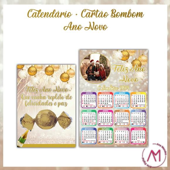 Calendário + Cartão Ano Novo Feliz Ano Novo -arquivo Digital