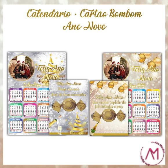 Calendário + Cartão Ano Novo Feliz Ano Novo -arquivo Digital