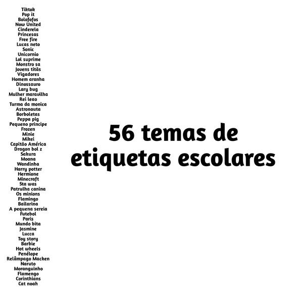 Etiquetas Escolares - Arquivo 56 Temas
