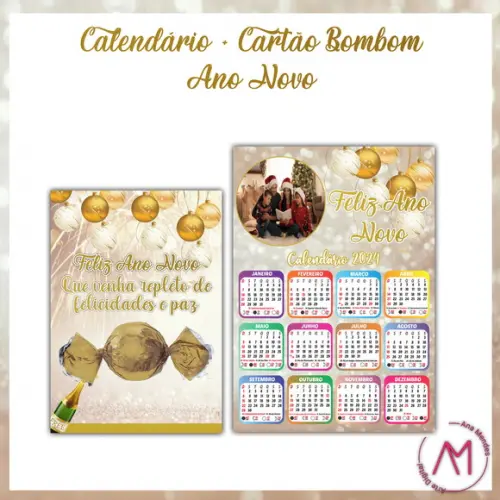 Calendário + Cartão Ano Novo Feliz Ano Novo -arquivo Digital