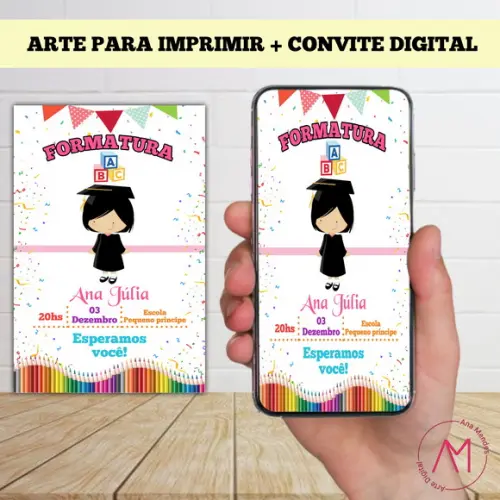 Convite Digital Formatura Abc Menina