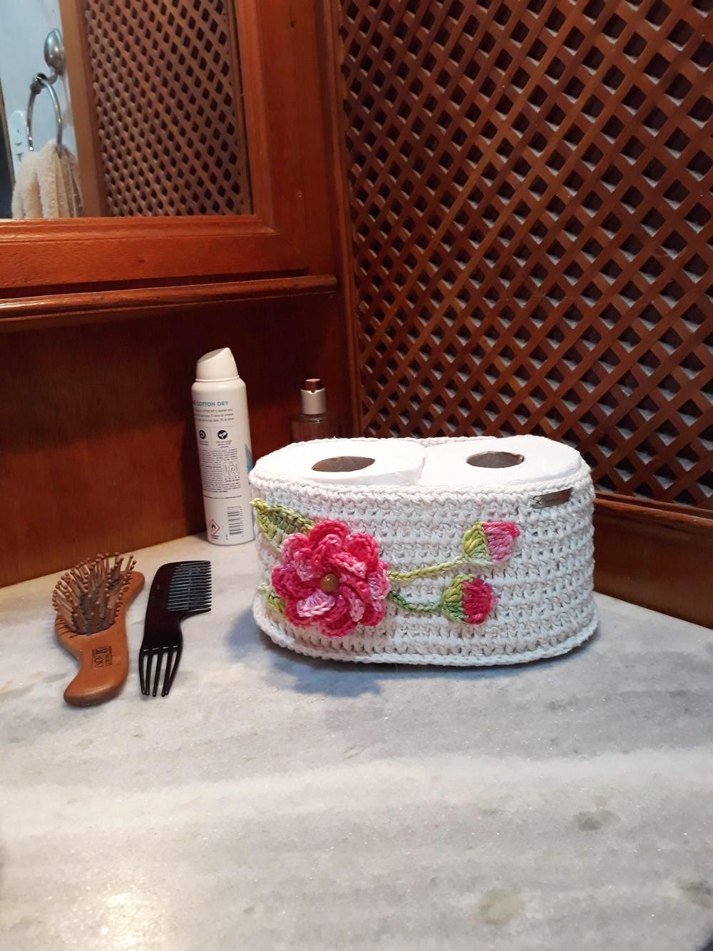 Porta Papel Higiênico em Crochê para Bancada - 2 Rolos