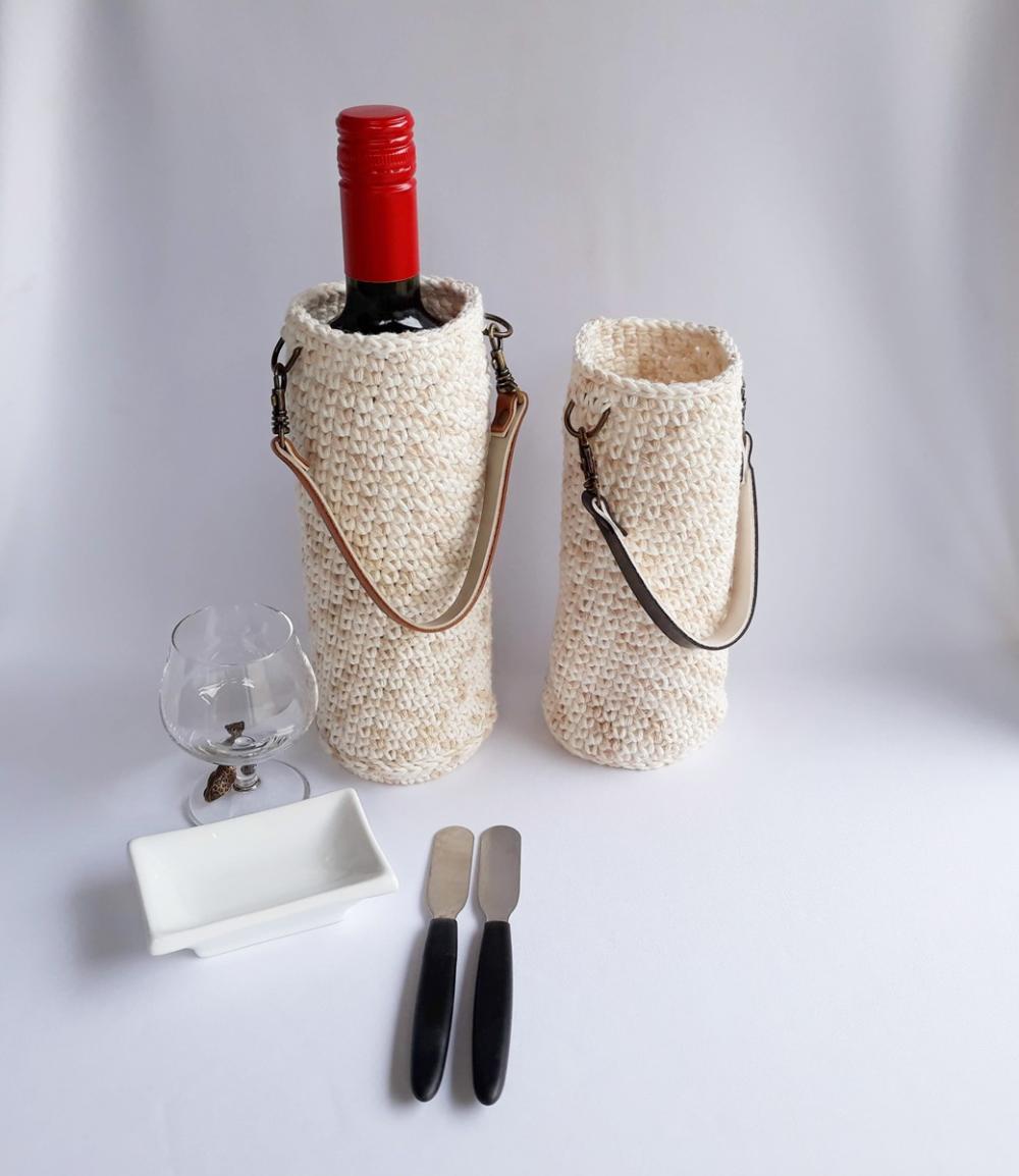 Porta Garrafa de Vinho em Crochê - Alça Removível