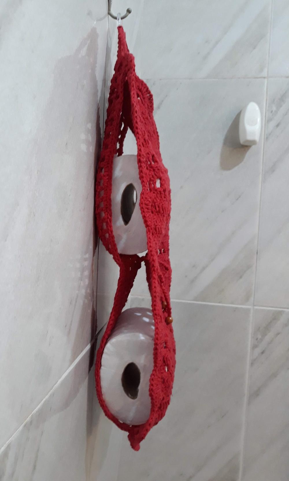 Porta Papel Higiênico Básico Av02VERMELHO Crochê - 2 Rolos de
