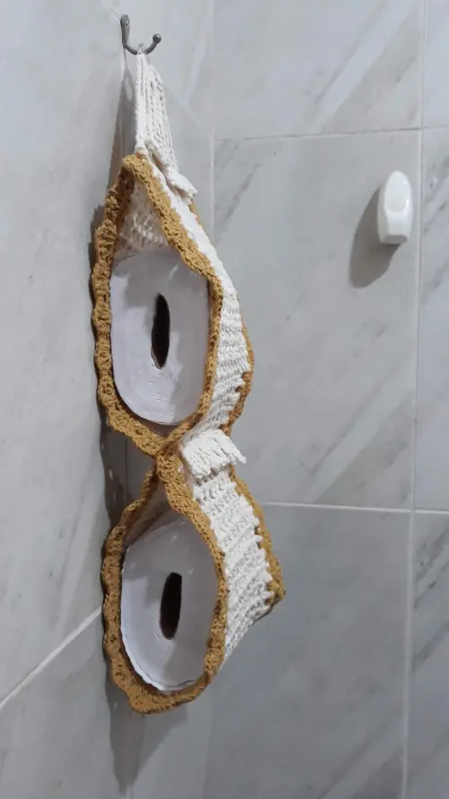 Porta Papel Higiênico Crochê Franjas - 2 Rolos