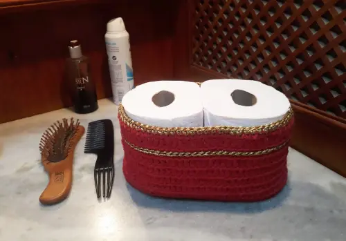 Porta Papel Higiênico em Crochê para Bancada Vermelho