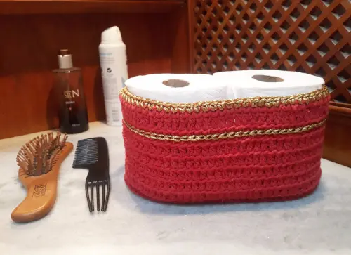 Porta Papel Higiênico em Crochê para Bancada Vermelho