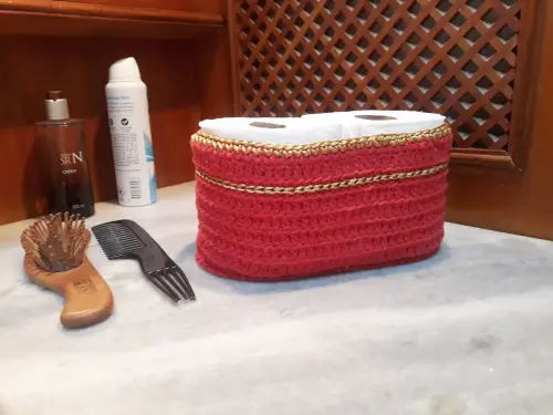 Porta Papel Higiênico em Crochê para Bancada Vermelho
