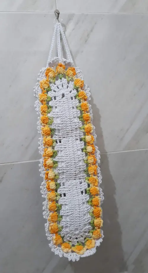 Porta Papel Higiênico Crochê Tulipas - 3 Rolos
