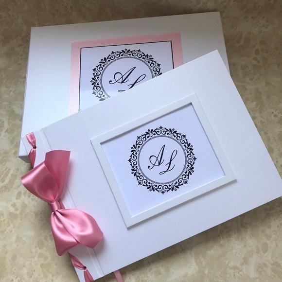 Livro de Assinaturas Branco e Rosê Personalizado Casamento