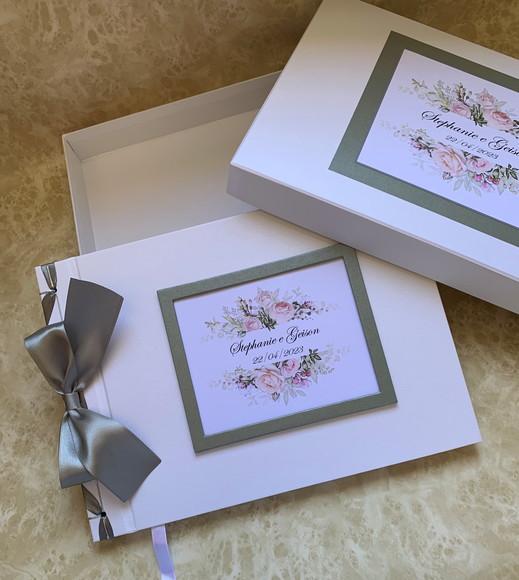 Livro de Assinaturas para Casamento Branco e Prata