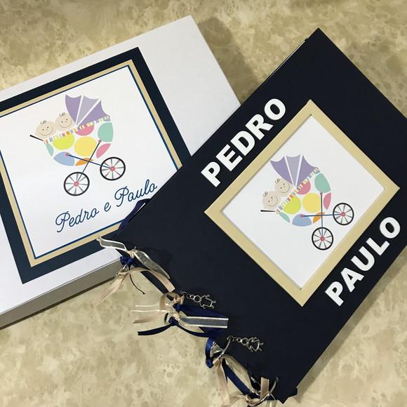 Diário do Bebê -Livro do Bebê para Gêmeos - Azul Marinho