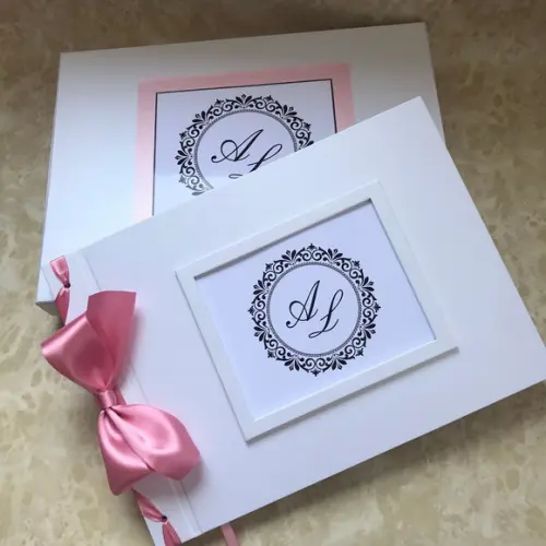 Livro de Assinaturas Branco e Rosê Personalizado Casamento