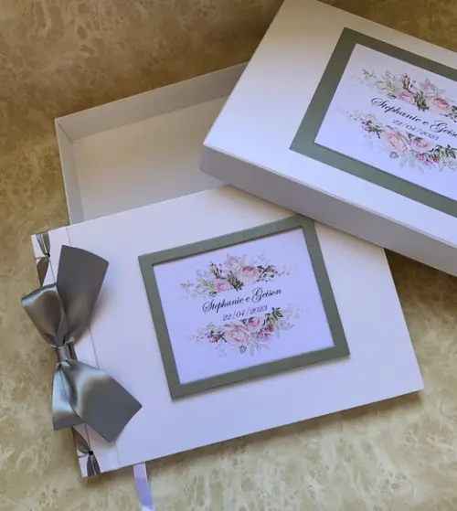 Livro de Assinaturas para Casamento Branco e Prata