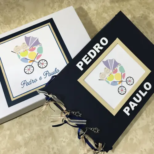 Diário do Bebê -Livro do Bebê para Gêmeos - Azul Marinho