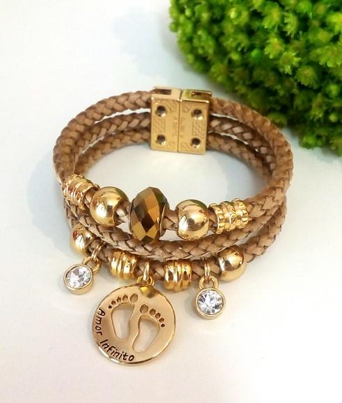 Pulseira em Couro Marrom 3 Voltas