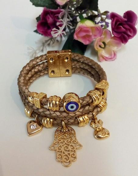 Pulseira em Couro Marrom 3 Voltas
