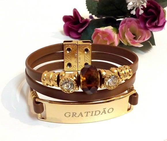Pulseira em Couro - Gratidão