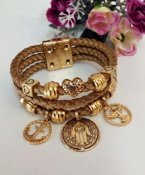 Pulseira em Couro Marrom 3 Voltas