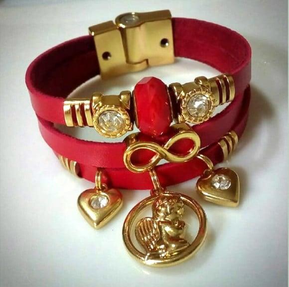 Pulseira em Couro - Anjo da Guarda