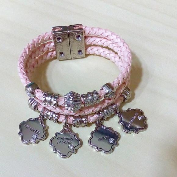 Pulseira em Couro Rose 3 Voltas