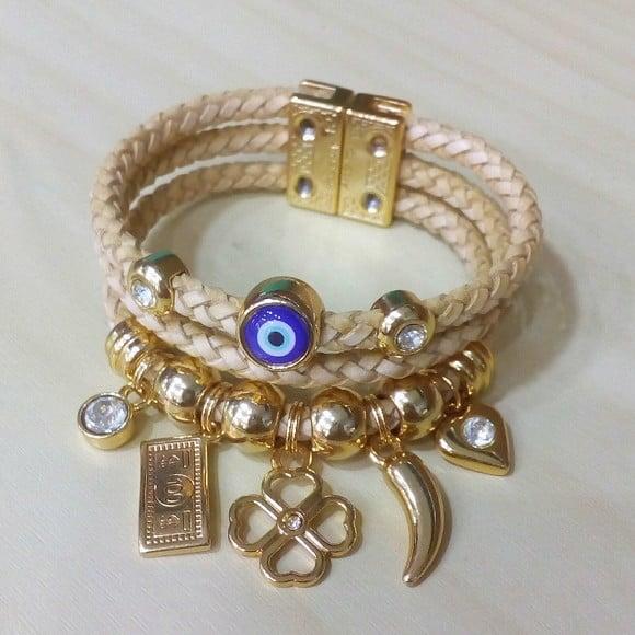 Pulseira em Couro Bege - Patuá