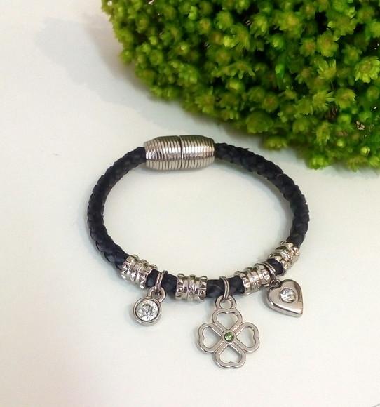 Pulseira em Couro Preto 1 Voltas