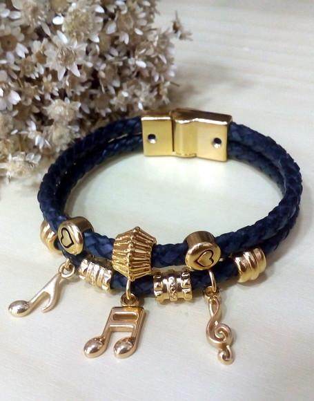 Pulseira em Couro Preto 2 Voltas