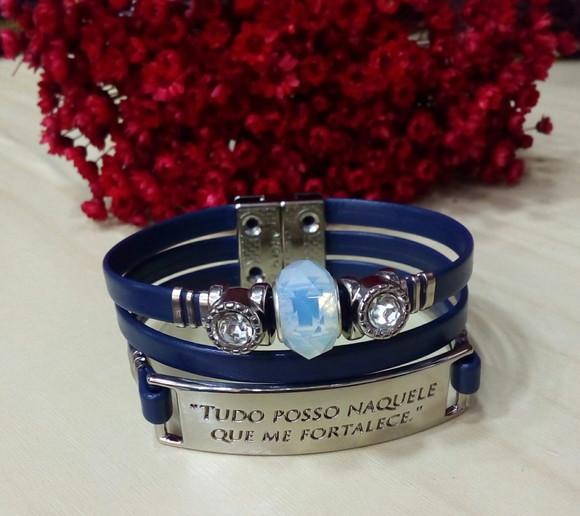 Pulseira em Couro - Tudo posso naquele que me fortalece.