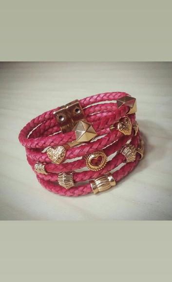 Pulseira em Couro Vermelho 5 Voltas