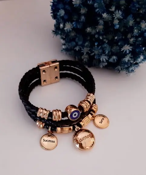 Pulseira Feminina Amor em Couro 3 Voltas