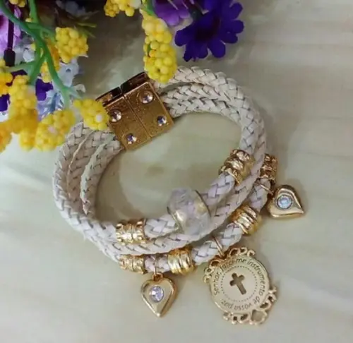 Pulseira em Couro Cru 3 Voltas