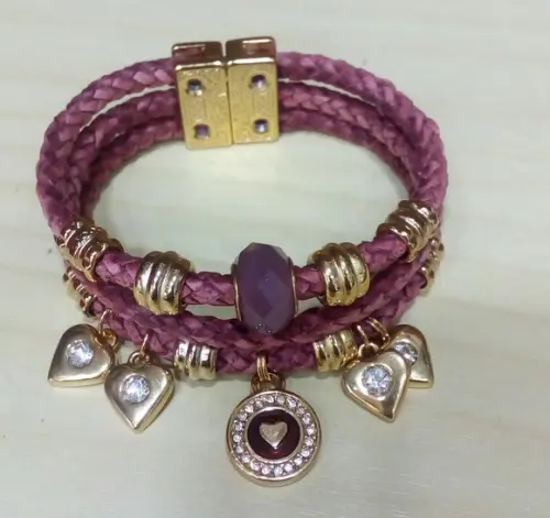 Pulseira em Couro Vinho 3 Voltas