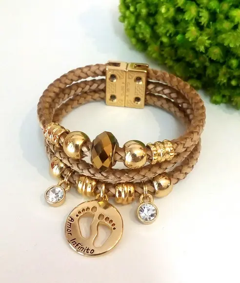 Pulseira em Couro Marrom 3 Voltas