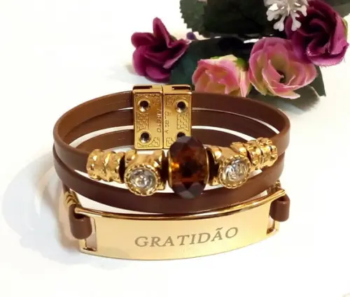 Pulseira em Couro - Gratidão