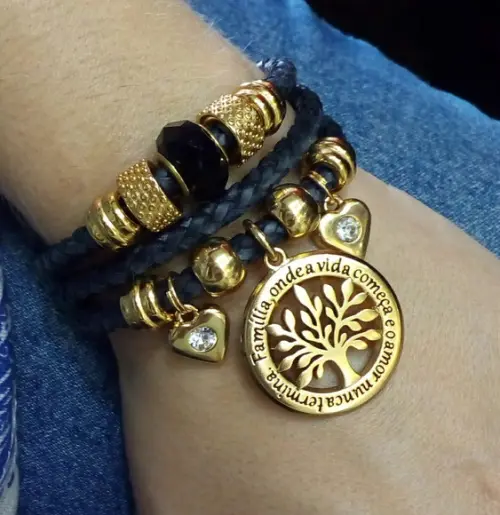 Pulseira Feminina Árvore da Vida com Couro Trançado