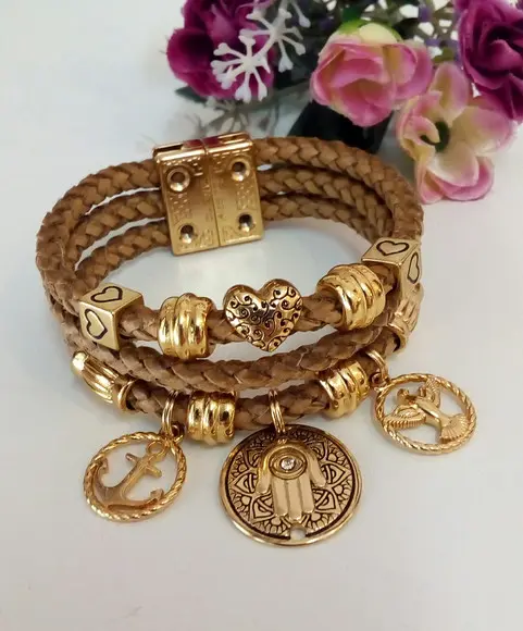 Pulseira em Couro Marrom 3 Voltas